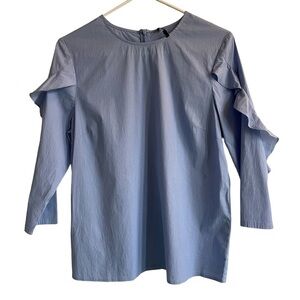 J. McLaughlin Blue Ruffle Sleeve Blouse, Size M